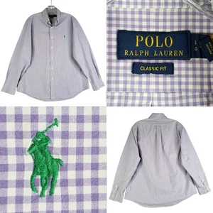 Polo Ralph Lauren Shirt Men's Size Large Purple Gingham Plaid Button Down LS - Picture 1 of 11