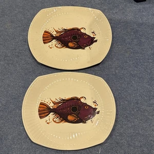 Par de platos de pescado vintage de cerámica Washington “Serie Acuario” Inglaterra - Imagen 1 de 12