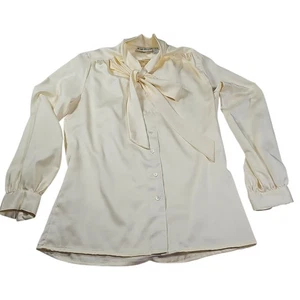 Blusa clásica vintage Evan Picone años 80 crema con lazo en el coño 12 usada en excelente estado - Imagen 1 de 8