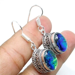 Triplet Opal Gemstone Handmade 925 Sterling Silver Jewelry Earring Sz 1.4" - Picture 1 of 1