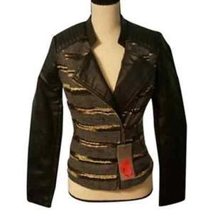 NWT Celsius Gray & Black Knit Body Faux Leather Jacket Size Small $155 - Picture 1 of 12