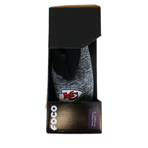 FOCO Mens Size M 9-10 NFL Kansas City Chiefs Slippers Warm Winter Gray Black Cover