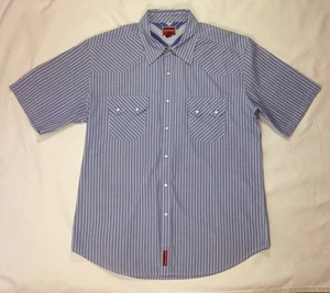 Usada en Excelente Condición Para Hombre Camisa Hilfiger Denim Azul Rayas Perla Botón Manga Corta - Imagen 1 de 2