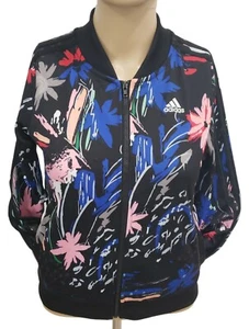 Adidas Girls Full Zip Track Jacket Size 14 Large Black Floral Zip Up AP4506 NWOT - Picture 1 of 10