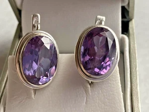 Stunning 925 Sterling Silver Earrings with Genuine Alexandrite Gemstone – 7.99g - Picture 1 of 8