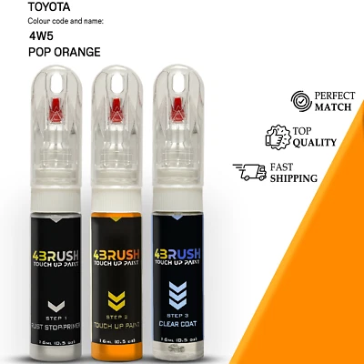 4BRUSH for TOYOTA 4W5 POP ORANGE Touch Up Paint Scratch Repair Remove Kit Set Pen Brush