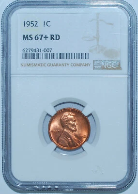 1952 NGC MS67+RD Red Lincoln Cent Tied For Finest Registry - Image 1 of 2