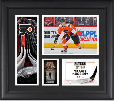 Travis Konecny Flyers Framed 15x17 Collage & Piece of G-U Puck Cover