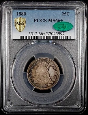 1880 Seated Liberty Quarter certified MS 66 PLUS by PCGS and CAC! - Image 1 of 4