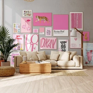Pink Gallery Wall Prints Poster Eceletic Wall Art Trendy Wall Home Decor Quirky - Picture 1 of 29