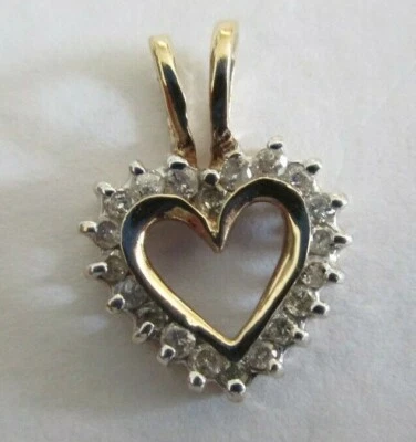 Colgante corazón diamante oro 10K diamante = 1/3 quilate F-SI2 5/8" largo Foto 1 de 4
