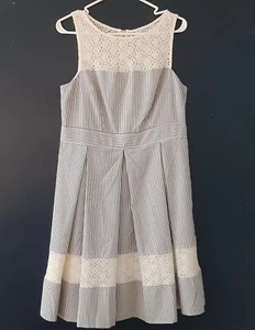 Vestido Seersucker a rayas y encaje del London Times talla 12 Pascua verano clase recatada - Imagen 1 de 6