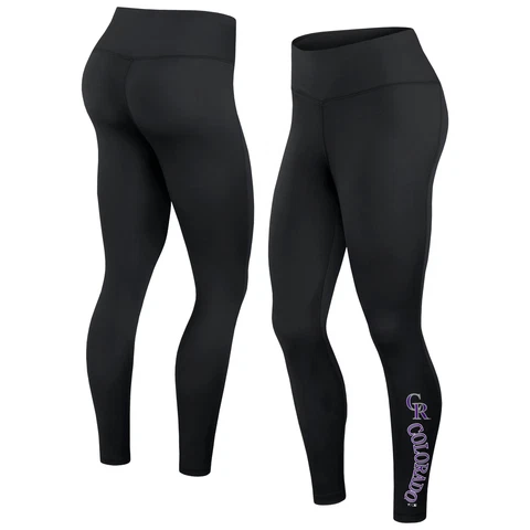 Women's Fanatics Branded Black Colorado Rockies Wordmark Stack Leggings Cover