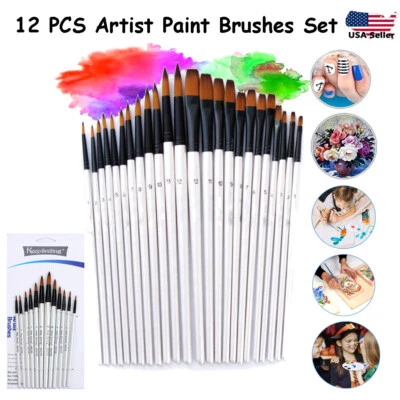 12 Artist Paint Brushes Set Acrylic Oil Watercolor Painting Drawing Craft Art  - Image 1 of 2