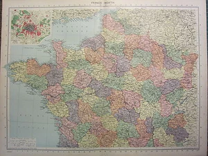 1939 MAP ~ FRANCE NORTH ~ INSET PARIS ENVIRONS CITY PLAN SOMME ORNE MAYENNE - Picture 1 of 4