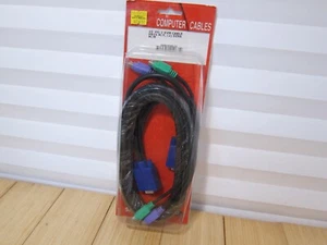 NOS 15 Ft KVM Switch Cable, 6-pin PS/2 Keyboard Mouse M/M & HD15 VGA M/F - Picture 1 of 4