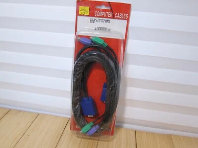 NOS 15 Ft KVM Switch Cable, 6-pin PS/2 Keyboard Mouse M/M & HD15 VGA M/F - Image 1 of 4