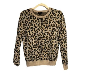 J. Crew Sweater Women’s Medium Brown Cheetah Print Merino Wool Preppy Crewneck - Picture 1 of 4