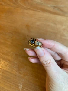 Antique Victorian Mourning Ring 15ct Gold Star Black Enamel Blue Sardonyx Flower - Picture 1 of 20