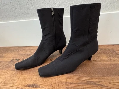Botas negras vintage de nailon Prada botines al tobillo punta cuadrada para mujer talla 38 1/2 8 Foto 1 de 4