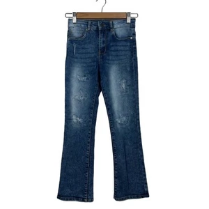 Hudson Girl's 10 Flared Jeans Stone Wash Distressed Patches High Rise Denim  - Picture 1 of 12