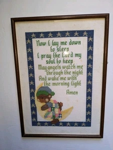 Punto de cruz vintage ~ Ahora me acuesto a dormir ~ Oración para dormir ~ Enmarcado personalizado - Imagen 1 de 9