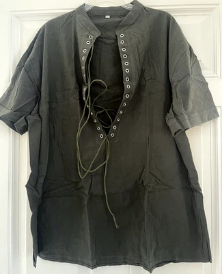 Camisa Para Hombre Retro Con Cordones Manga Corta Pirata Renacimiento Medieval Vikinga 2XL Foto 1 de 4