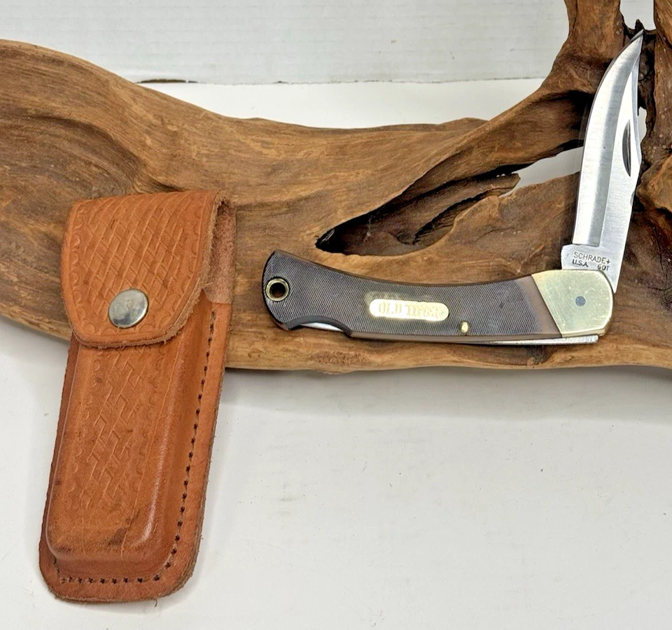 NAVAJA DE BOLSILLO VINTAGE OLD TIMER EE. UU. 6OT OSO DORADO CON CIERRE con funda Foto 1 de 2