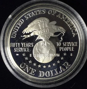USO 50th Anniversary 1991-S 90% Silver Proof $1 Dollar Box & COA 26.7 Grams - Picture 1 of 7