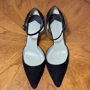 Sigerson Morrison ITALY Black Suede and Leather Kitten Heel Shoes - Picture 1 of 11