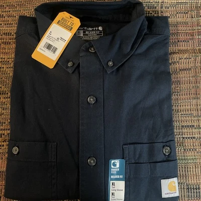 Новый Carhartt мужской темно-синий прочный Flex расслабленный крой рубашка с длинным рукавом размер XL высокий - Изображение 1 из 4