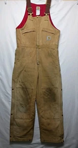 Vintage Carhartt Overalls Bibs 34x30 Union Made In USA R04 BRN Distressed - Picture 1 of 10