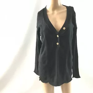 Free People Beach Venice Strick Pullover Gr. XS Schwarz Gerippt Henley Oversized Neu - Bild 1 von 5
