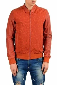 Just Cavalli Men's Leather Brick Read Full Zip Bomber Jacket US S IT 48 - Picture 1 of 5