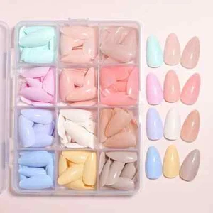 288pcs Glossy Pastel Colour Press-On Nails - Long Oval, Full Coverage + Glue - Picture 1 of 2
