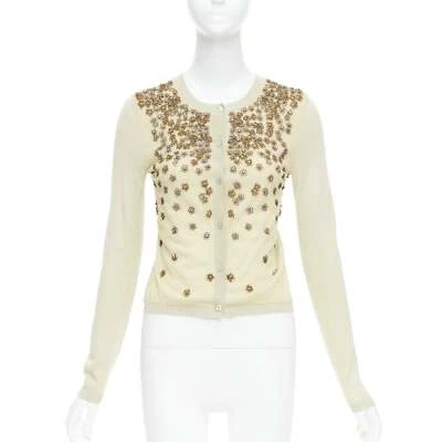 Cárdigan corto VALENTINO beige cachemir seda cuentas adornado M Foto 1 de 4