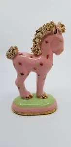 VTG Spaghetti Horse Figurine Whimsical Pink Green Gold Ceramic  - Picture 1 of 9