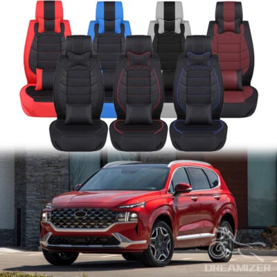 Juego completo de funda de asiento de coche de cuero 2/5 asientos delantero trasero cojín para Hyundai Santa Fe Foto 1 de 4