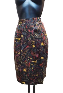 Gonna Fantasia Paisley Tg 46 Comoda Autunno Invernale Pura Lana Marrone Vintage - Picture 1 of 12