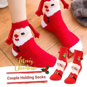 Christmas Supplies Magnetic Suction Hand In Hand Couple Socks Coral Fleece Tube - Picture 1 of 34