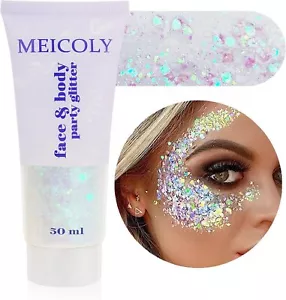 Clear White Body Glitter Gel,Mardi Gras Face Glitter Makeup for Kids Women Girls - Picture 1 of 8
