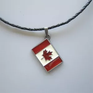 Collar de cuero vintage esmaltado bandera de Canadá colgante boda - Imagen 1 de 4