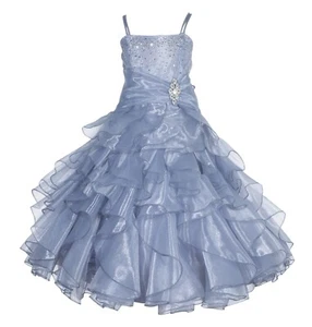 Organza Pleated Ruffled Flower Girl Dresses Bridesmaid Wedding Birthday Pageant - Picture 1 of 24