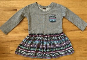 Tea Collection Dress Size 3 EUC Gray w/ Purple Print Skirt Adorable! - Picture 1 of 3