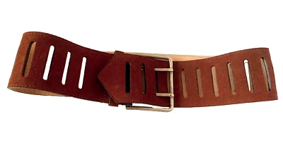 Alzare Italy Brown Suede Wide Cutout Belt 2 Prong Steel Buckle Sz S/M Adjustable - Image 1 of 4