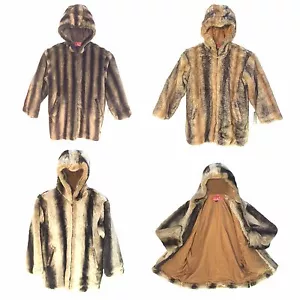 Vintage Hind 2460-CAF, Unisex 3/4 langer Kunstfuchsfellmantel mit Hoodie - Bild 1 von 18