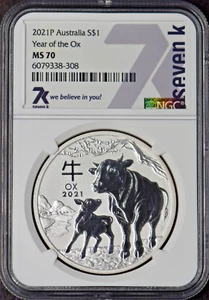 2021-P Australia Silver $1 Dollar Year of the Ox - NGC 7k MS70 - ✪COINGIANTS✪ - Picture 1 of 2