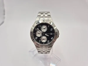 Montre Rodania quartz 24283 style habillé fond noir cadrans argentés dateur TBE - Bild 1 von 7