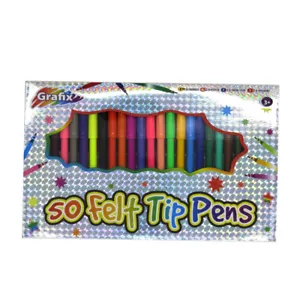 Grafix Felt Tip Colouring Pens - Pack of 50 in a Holographic Box, Assorted Cols - Picture 1 of 3