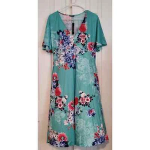 Floral Short Sleeve V-neck Casual Summer Midi Dress w/ pockets- Medium - Picture 1 of 4